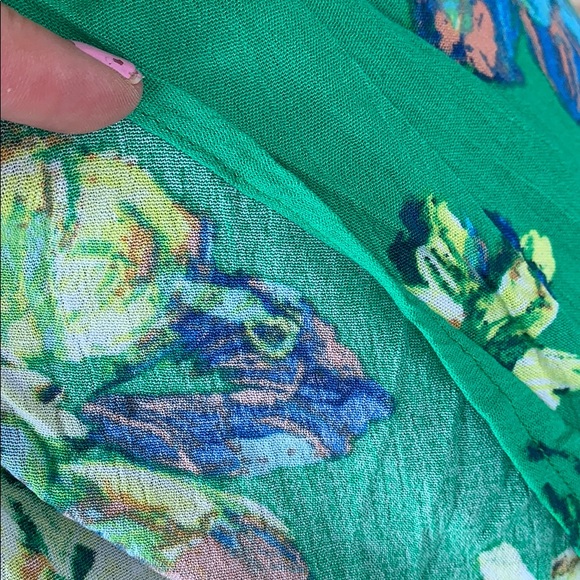 ❌DONATED❌Green Floral Cold Shoulder Wrap V-neck Midi Dress - Picture 10 of 12